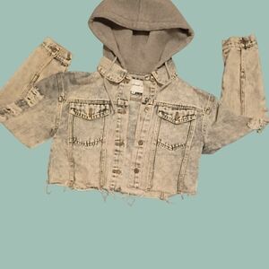 Stylish Acid Wash Denim Jacket with Hood